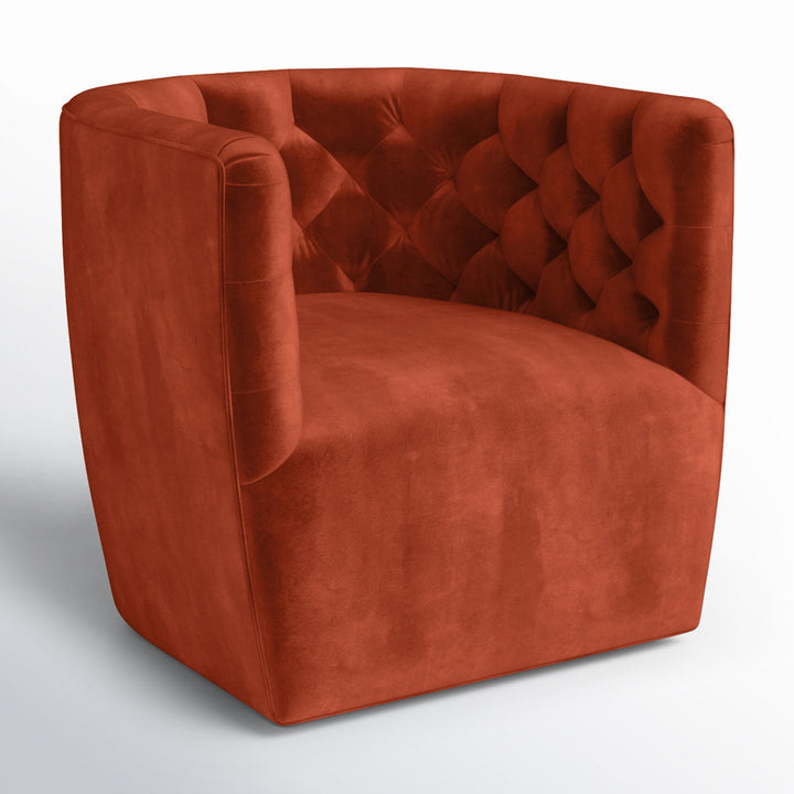 Bari 33" Wide Tufted Velvet Swivel Barrel Chair Joss & Main Fabric: Sapphire Rust