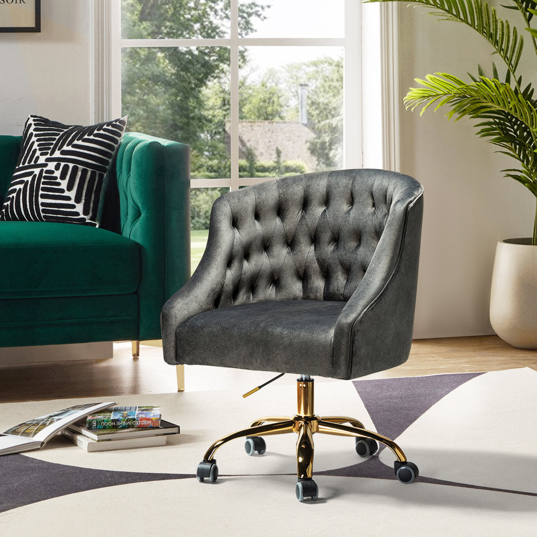 Louise 35.5'' H Velvet Hand-Curated Task Chair with Button Tufted Kelly Clarkson Home Upholstery Color: Charcoal Velvet