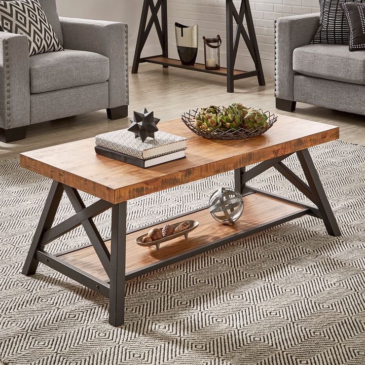 Isakson Trestle Coffee Table with Storage Laurel Foundry Modern Farmhouse® Table Top Color: Oak