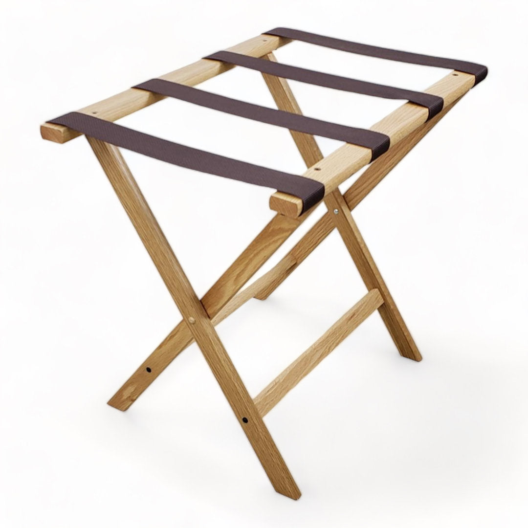 Folding Wood Luggage Rack Wooden Mallet Color: Light Oak Fabric: Brown
