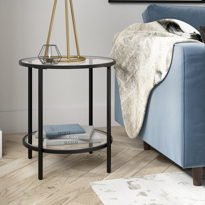 Ceno Glass End Table with Storage Wade Logan® Table Base Color: Blackened Bronze