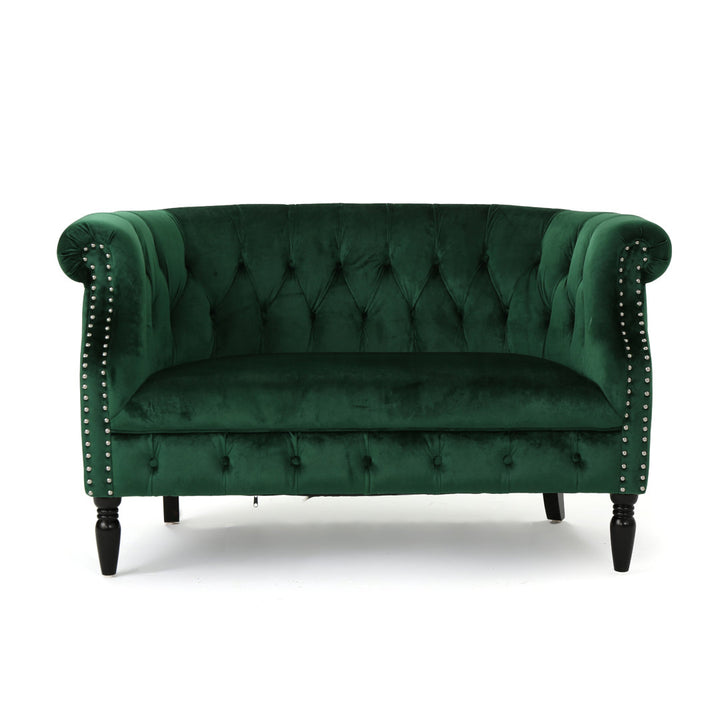Charlotte 51.5" Velvet Rolled Arm Chesterfield Loveseat Mercer41 Fabric: Emerald Velvet