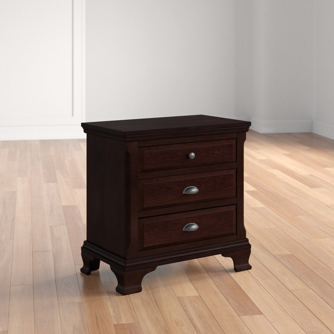 Plattsburgh 3 - Drawer Solid Wood Nightstand in Cherry Three Posts™
