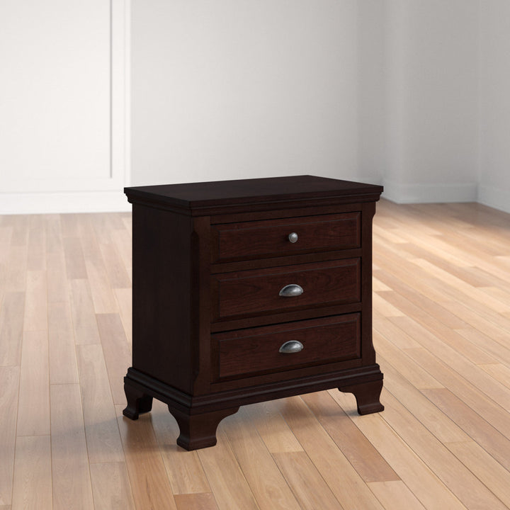 Plattsburgh 3 - Drawer Solid Wood Nightstand in Cherry Three Posts™