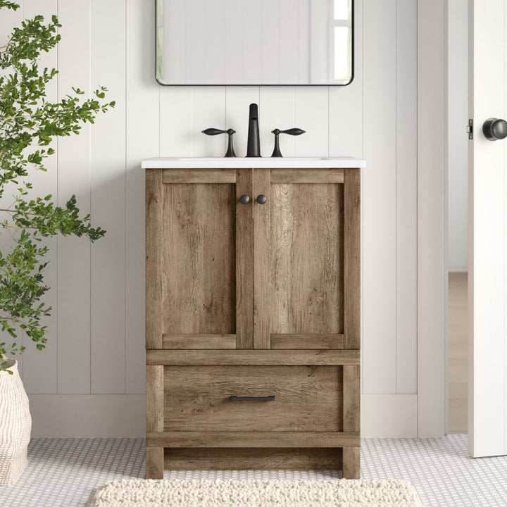 Ahmed 24" D x 19'' D x 34'' H Single Bathroom Vanity Sand & Stable™ Base Finish: Natural Oak