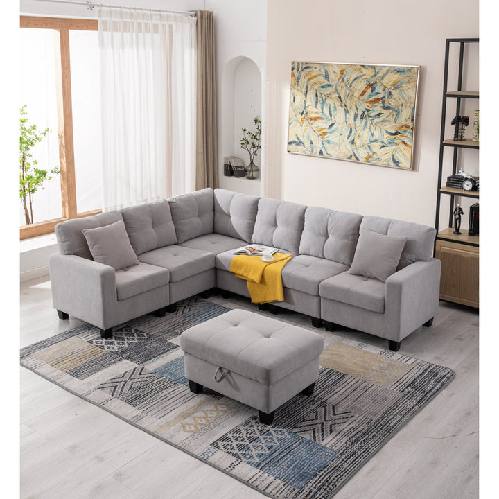Reversible Modular Corner Sectional Sofa & Ottoman Set Latitude Run® Body Fabric: Light Gray Polyester