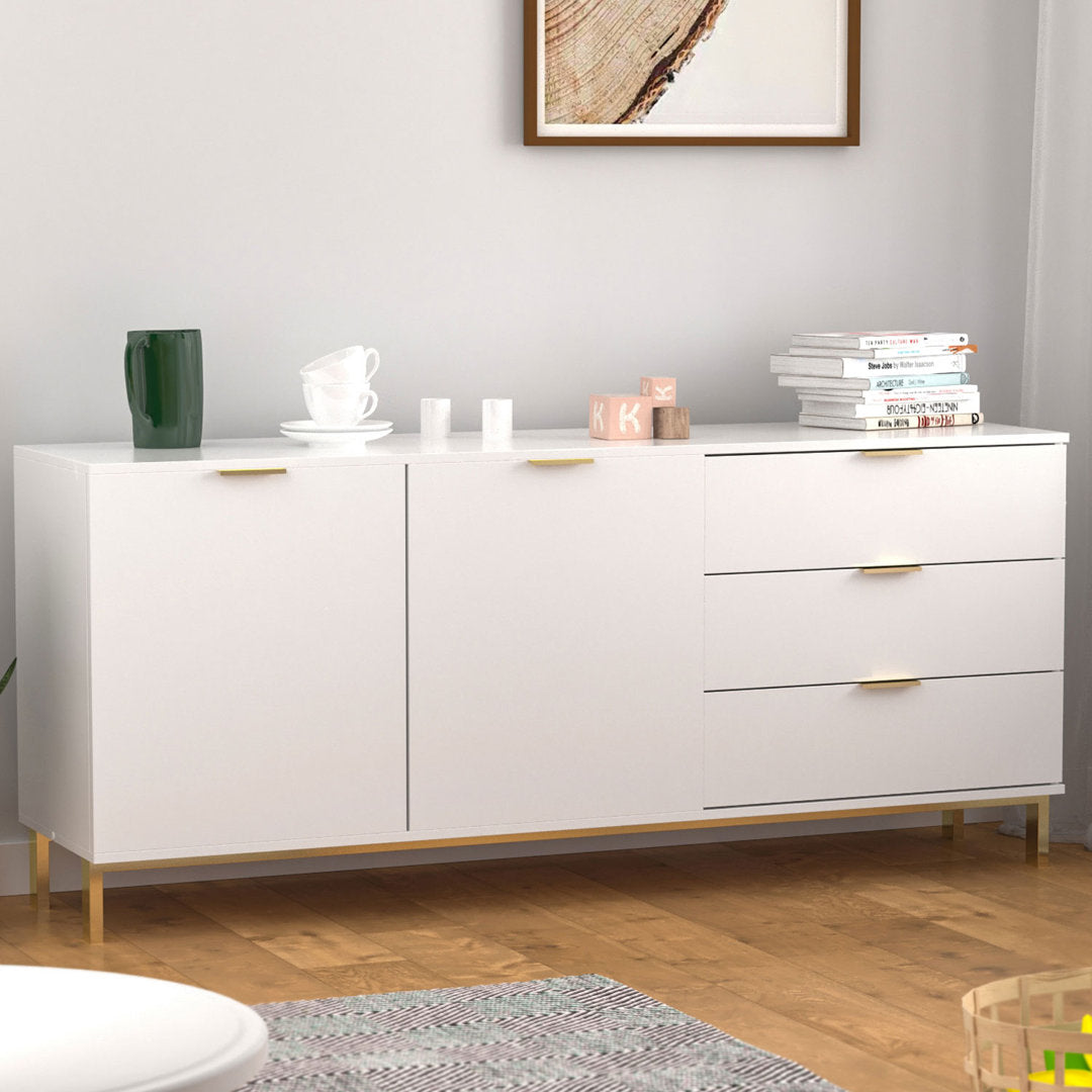 Lavaine 62.9" Wide 3 Drawer Sideboard Everly Quinn Color: White