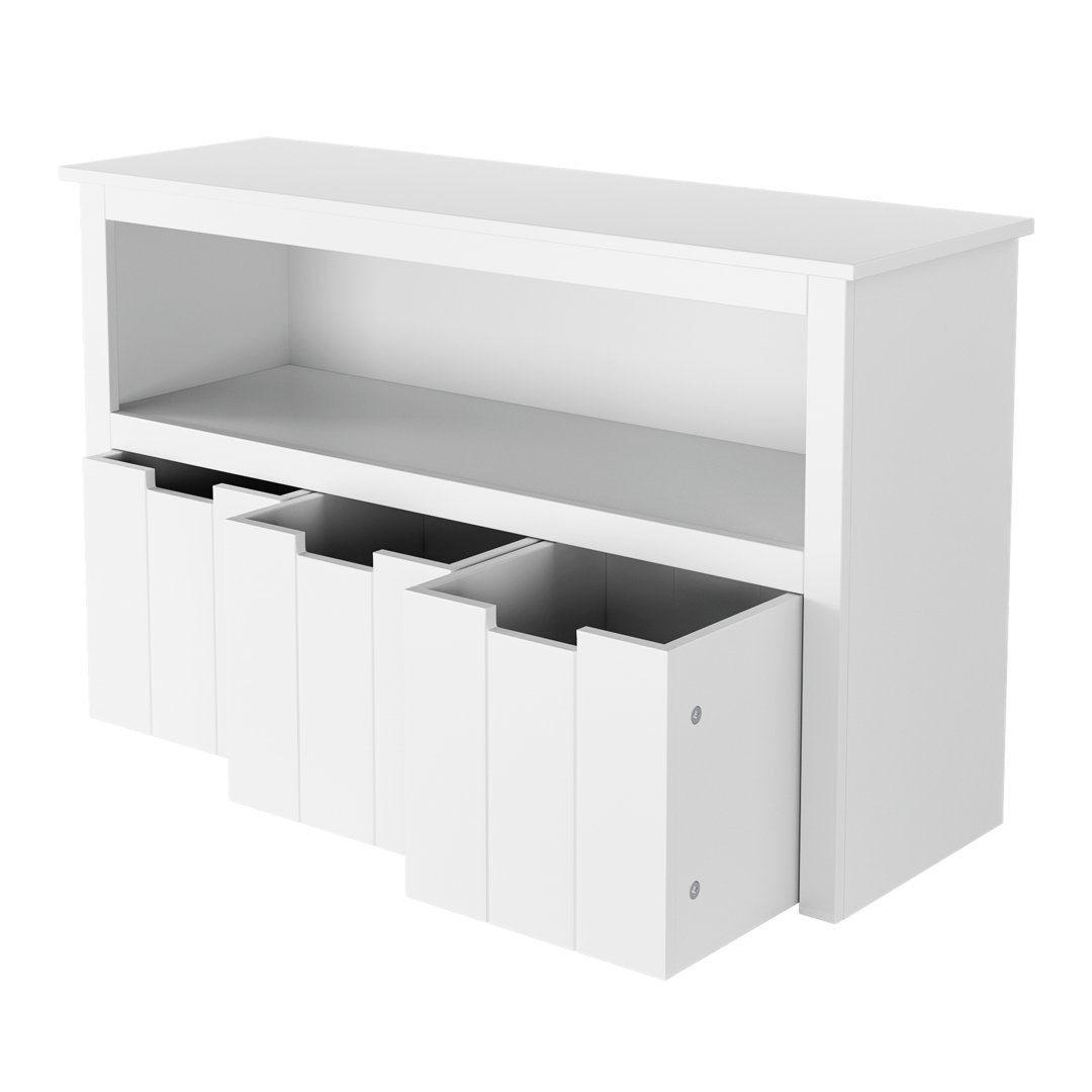Bayze Bookcase with Removable Drawers, White Wade Logan® Wheels: Spinning Wheels