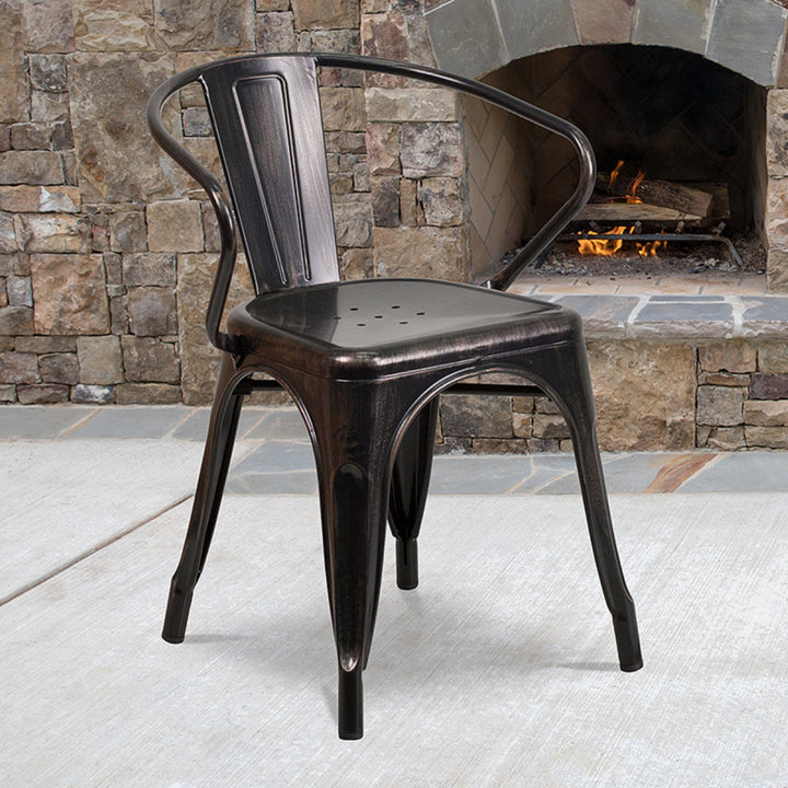 Hucheson Metal Indoor-Outdoor Chair with Arms Flash Furniture Seat Finish: Aged Black