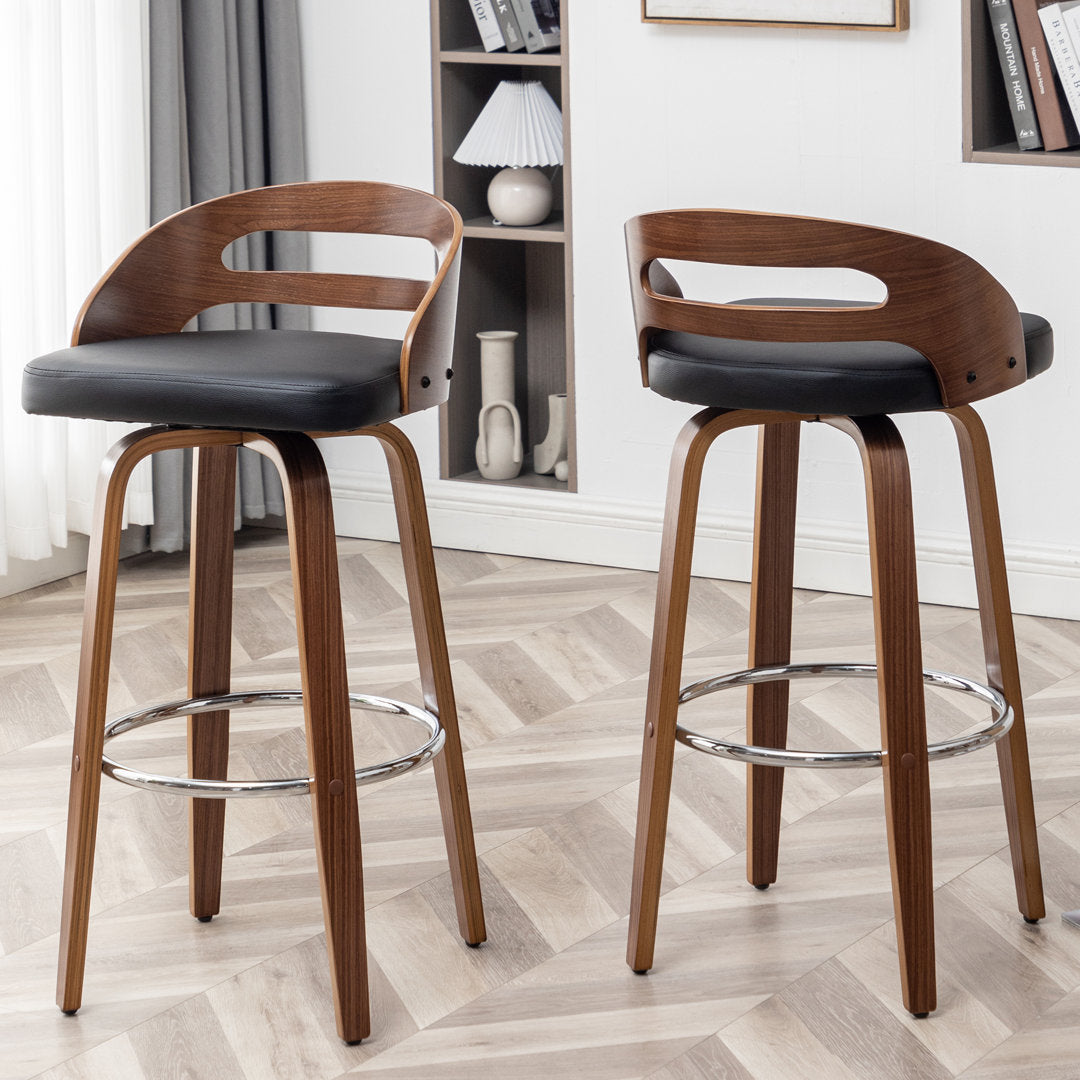 Mahtab Swivel Counter & Bar Stool (Set of 2) Corrigan Studio® Upholstery: Black Faux Leather, Seat Height: Bar Stool = 29.92” Seat Height
