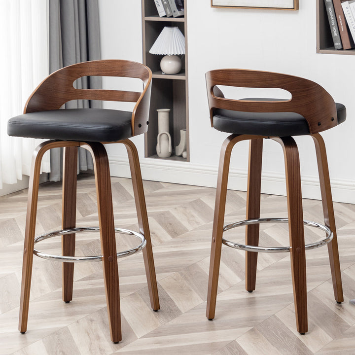 Mahtab Swivel Counter & Bar Stool (Set of 2) Corrigan Studio® Upholstery: Black Faux Leather, Seat Height: Bar Stool = 29.92” Seat Height