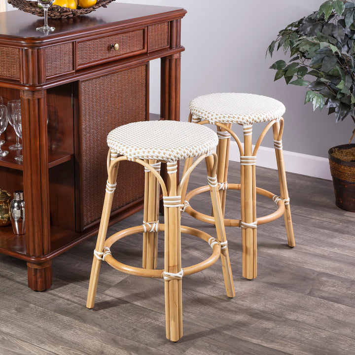 Alastair Bar & Counter Stool Birch Lane™ Color: White/Tan Dot/Natural Rattan Frame Seat Height: Counter Stool (24" Seat Height)