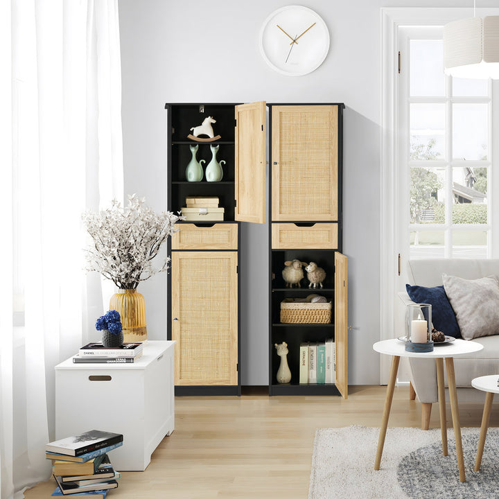 67.13" Tall Storage Cabinet with 2 Doors & 1 Drawer Red Barrel Studio® Color: Black/Natural