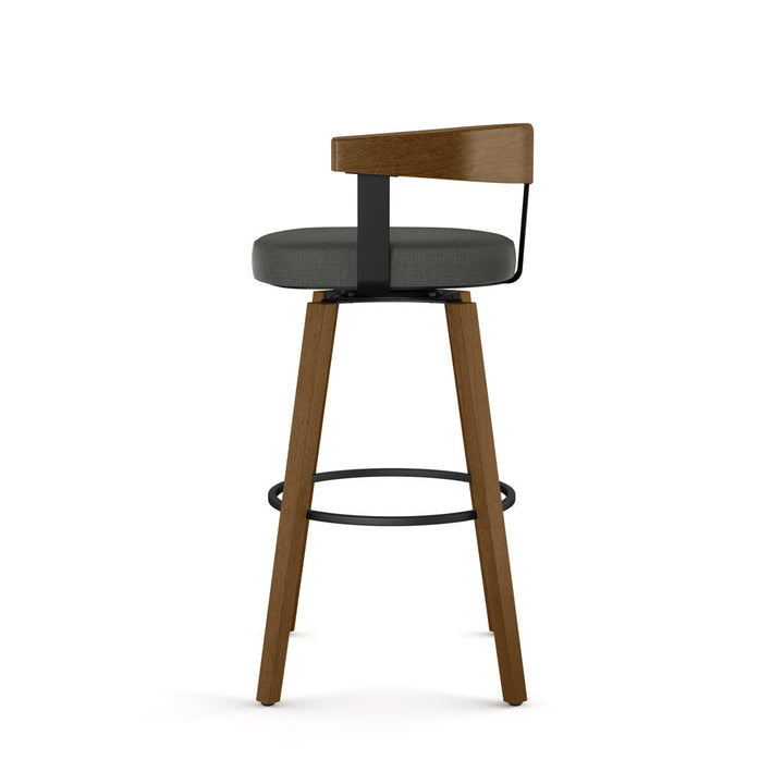 Calvion Swivel Counter & Bar Stool with Wooden Backrest Wade Logan® Upholstery: Charcoal Gray, Seat Height: Counter Stool (26.25" Seat Height)