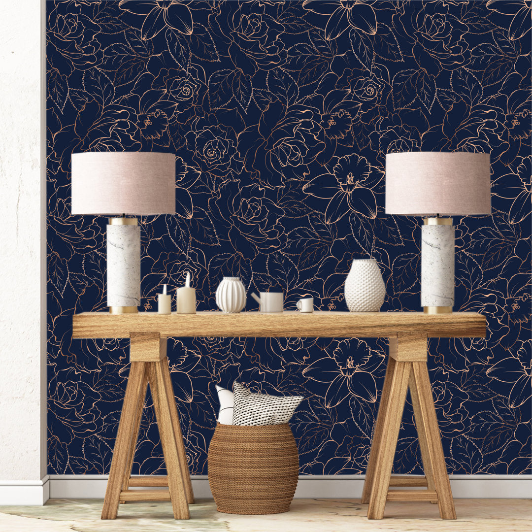 Almina Rose Peony Daffodil Narcissus Blossom 10' L x 24" W Peel and Stick Wallpaper Roll Red Barrel Studio®