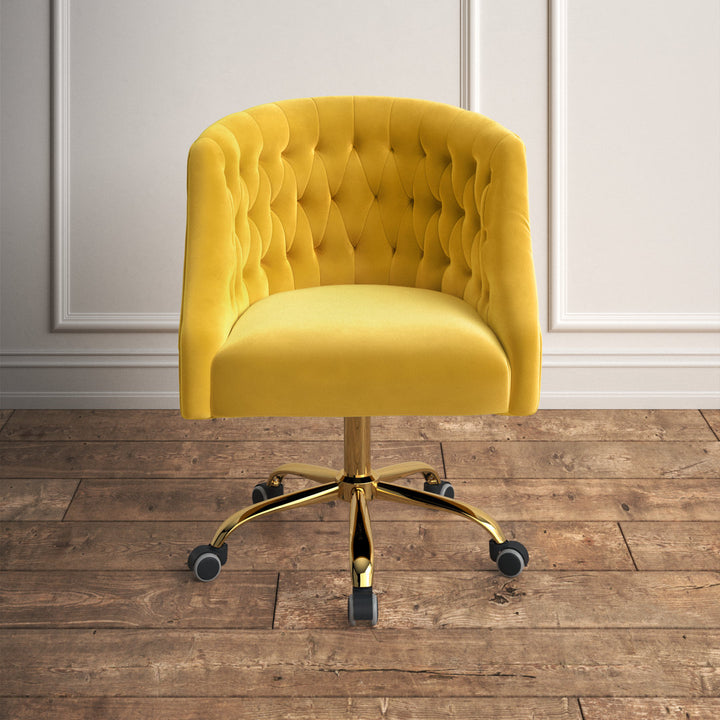 Louise 35.5'' H Velvet Hand-Curated Task Chair with Button Tufted Kelly Clarkson Home Upholstery Color: Yellow Velvet