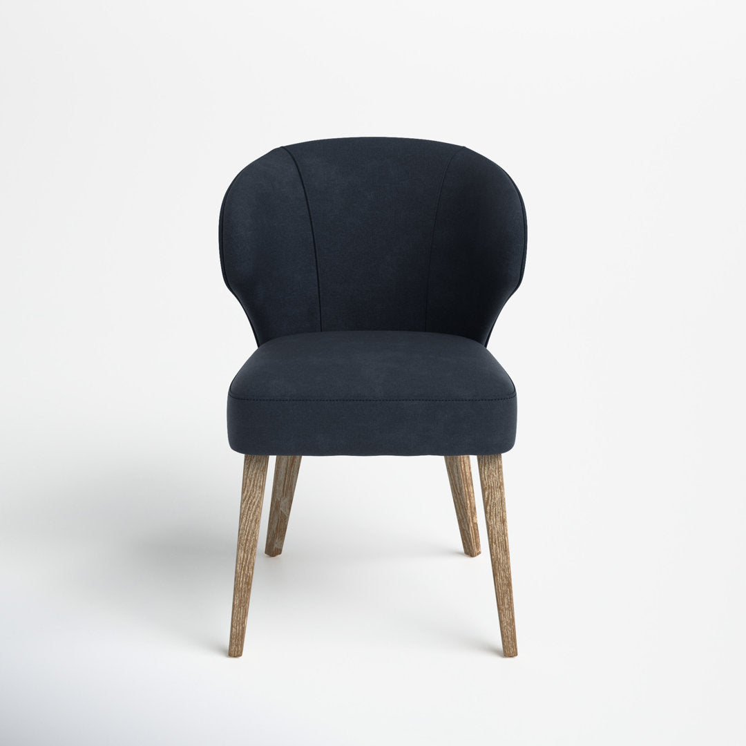 Golino Fabric Upholstered Wingback Side Chair Joss & Main Leg Color: Medium Brown, Upholstery Color: Navy