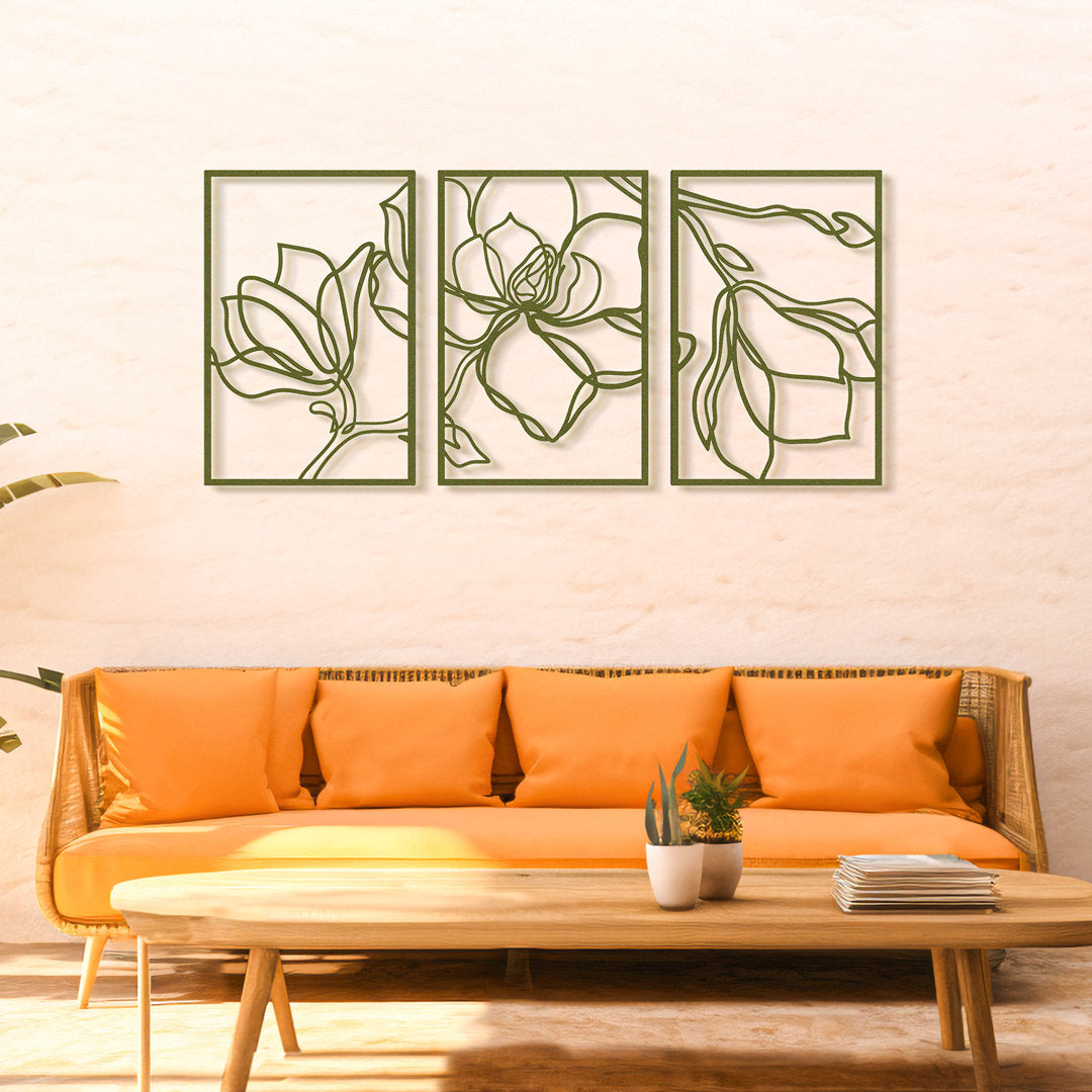 Metal Floral Wall Decor Set - 3 Piece Wall Art ARTEPERA Size: 18" H x 36" W x 1" D Finish: Green
