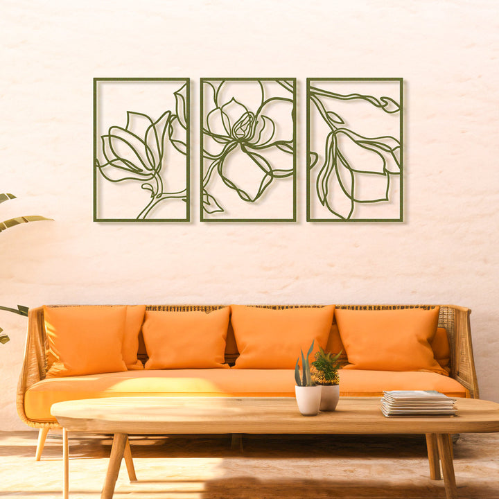 Metal Floral Wall Decor Set - 3 Piece Wall Art ARTEPERA Size: 18" H x 36" W x 1" D Finish: Green