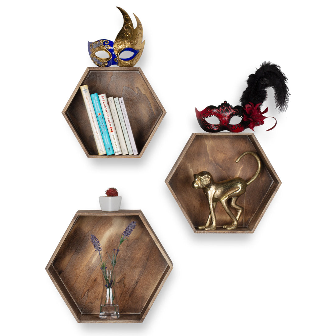 Dailey 3 Piece Solid Wood Hexagon Floating Shelf (Set of 3) Foundry Select