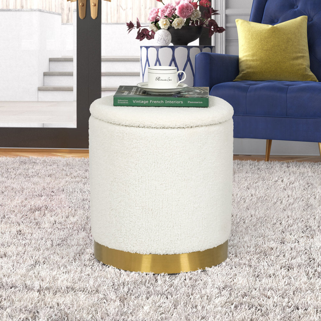 Teddy Fleece Round Ottoman With Stroage Mercer41 Body Fabric: Off-White Faux Fur