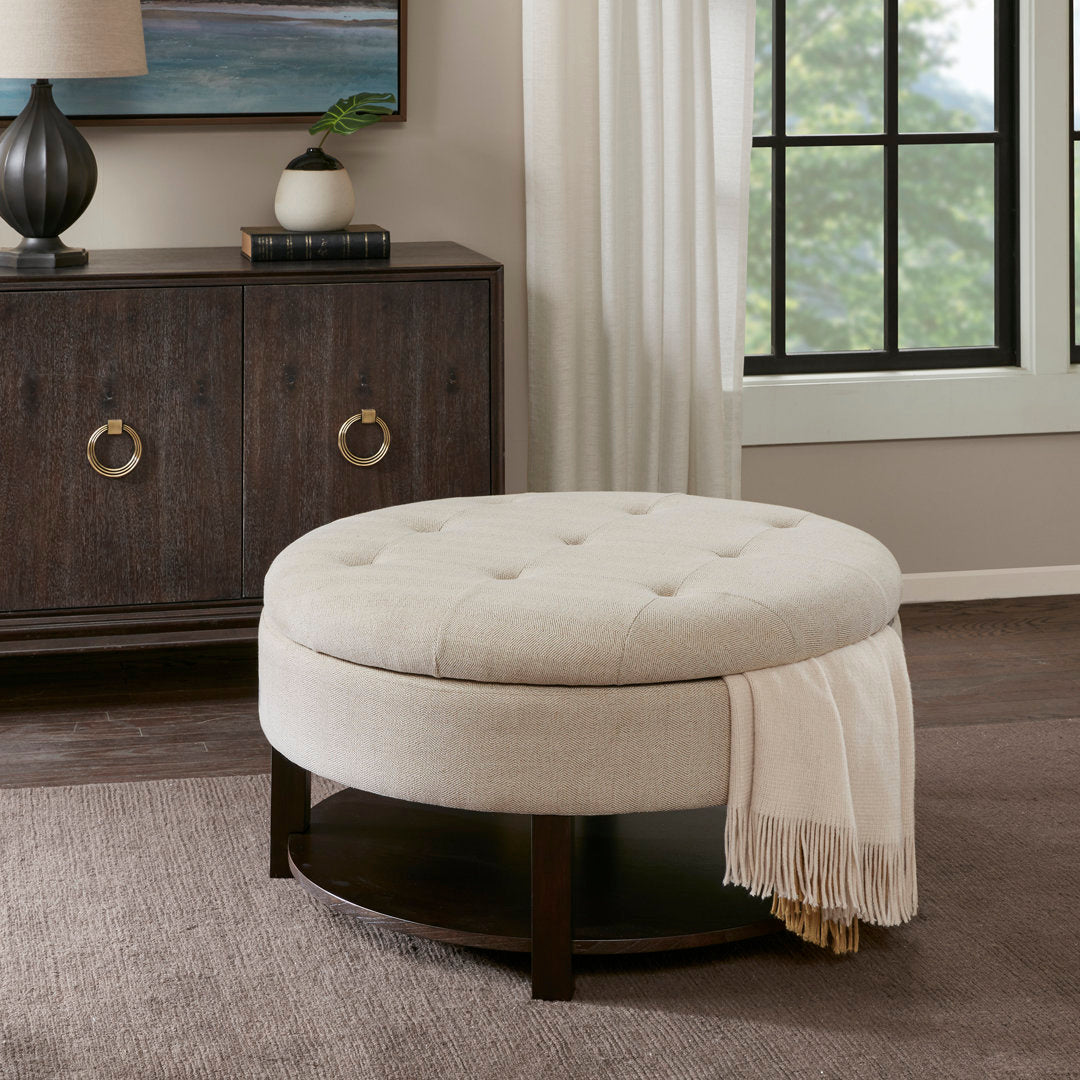 Miller Round Tufted Storage Ottoman Madison Park Upholstery Color: Cream