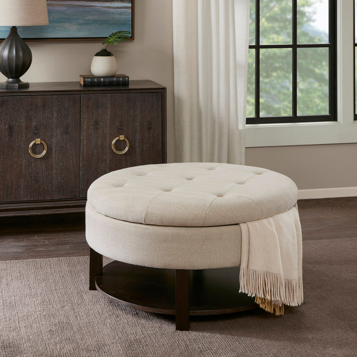Miller Round Tufted Storage Ottoman Madison Park Upholstery Color: Cream