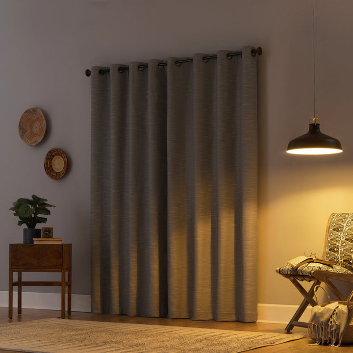 Attiya Textured Linen Blend Blackout Grommet Curtain Panel Wade Logan® Curtain Color: Gray Size per Panel: 50" W x 84" L