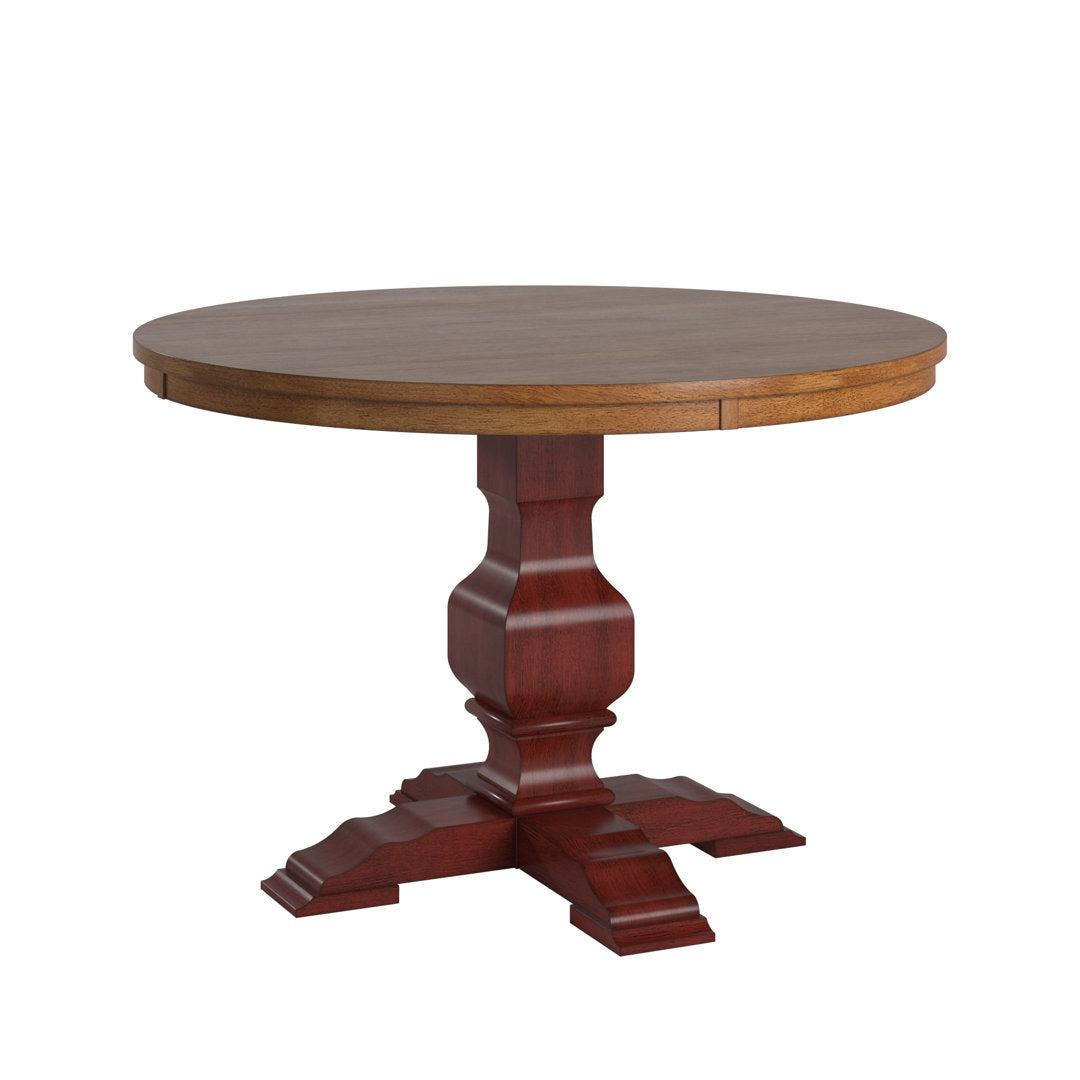 Fortville Rubberwood Solid Wood Pedestal Dining Table Three Posts™ Base Color: Antique Berry