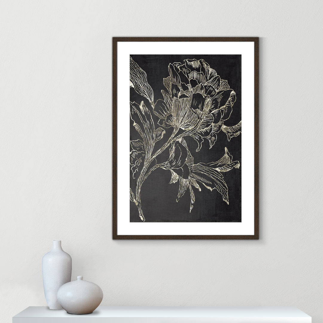 Golden Flower Folklore I by Asia Jensen - Picture Frame Graphic Art Print Joss & Main Size: 35.5" H x 25.5" W Format: Walnut Framed
