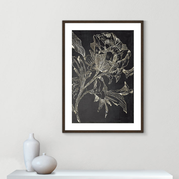 Golden Flower Folklore I by Asia Jensen - Picture Frame Graphic Art Print Joss & Main Size: 35.5" H x 25.5" W Format: Walnut Framed