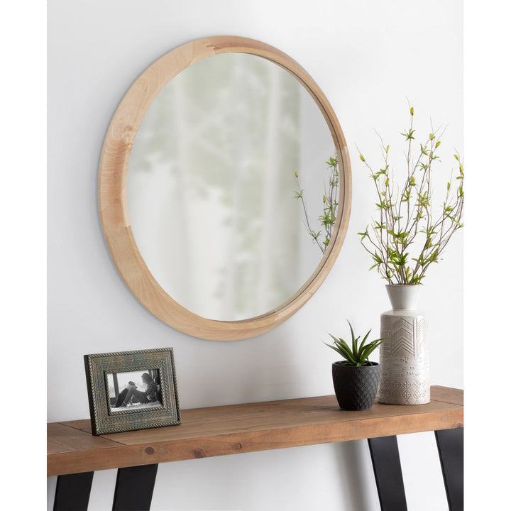 Laylah Wood Framed Mirror 24" Diameter Natural Sand & Stable™