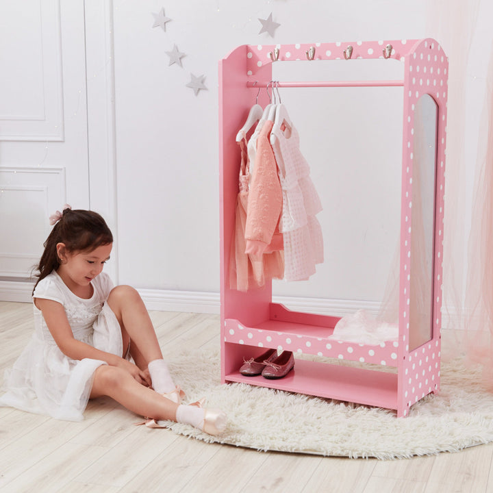 Teamson Kids Wooden Mirrored Open Armoire with Two Shelves Teamson Kids