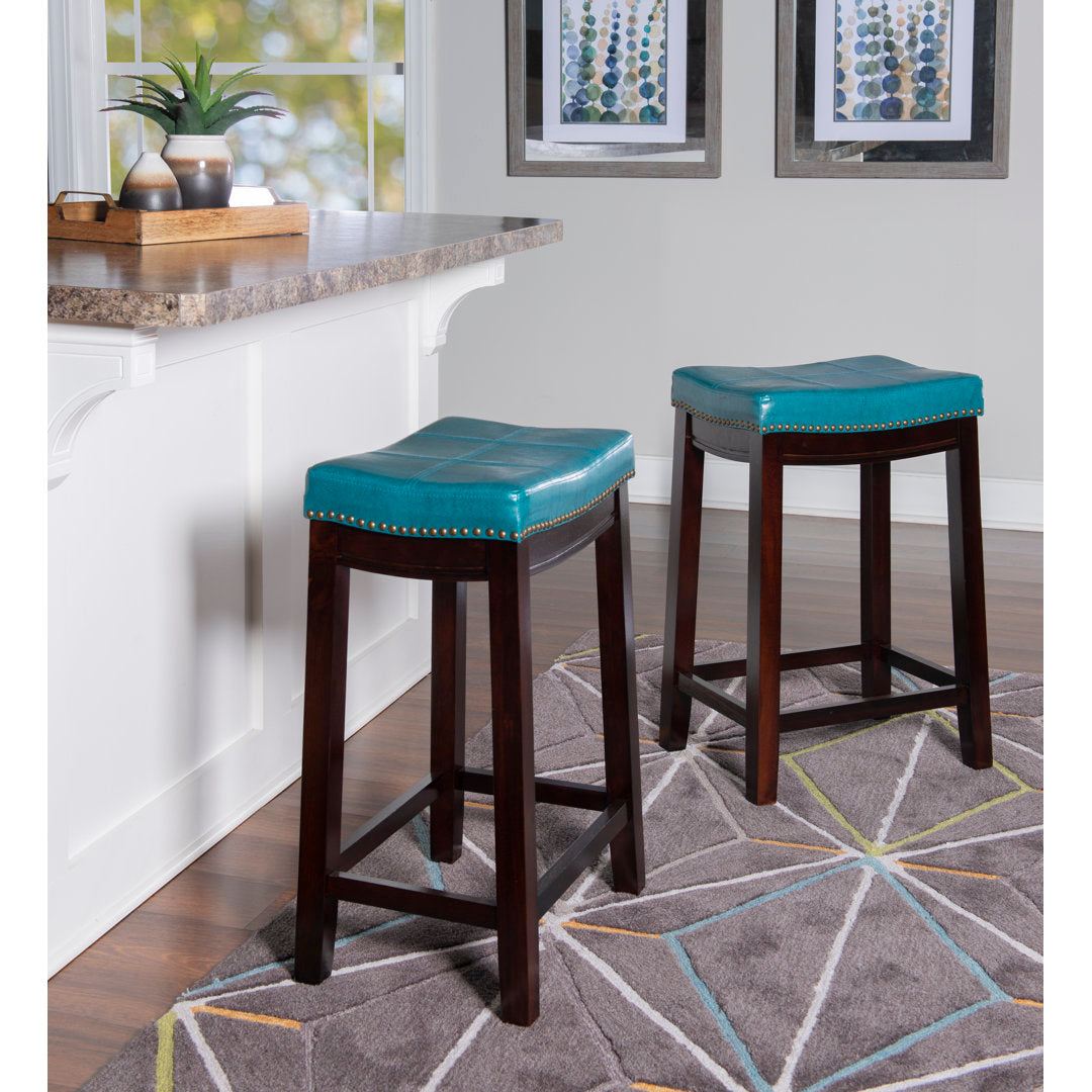 Arlyce Counter & Bar Solid Wood Backless Stool with Upholstered Seat Lark Manor™ Seat Height: Counter Stool (26.5" Seat Height)