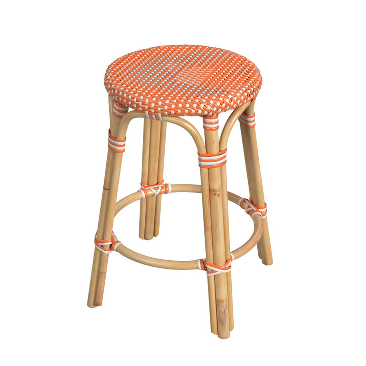 Alastair Bar & Counter Stool Birch Lane™ Color: Orange/White Dot/Natural Rattan Frame Seat Height: Counter Stool (24" Seat Height)