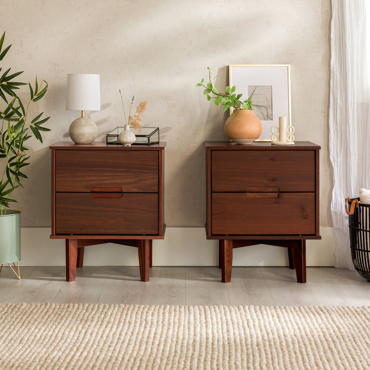 Aizlyn Mid-Century Modern Solid Wood Groove-Handle Nightstands (Set of 2) Wade Logan® Color: Walnut