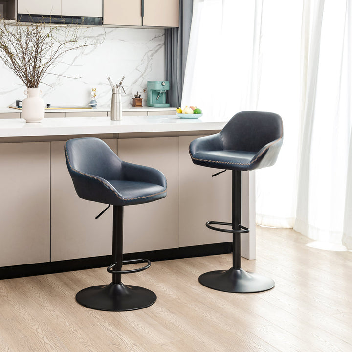 Thibodeaux Swivel Adjustable Height Bar Stool (Set of 2) Mistana™ Color: Navy Blue
