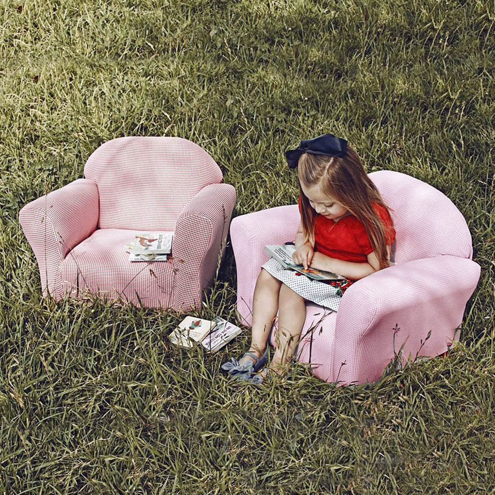 Weybridge Kid's Club Chair Gingham Pattern Gemma Violet Color: Pink