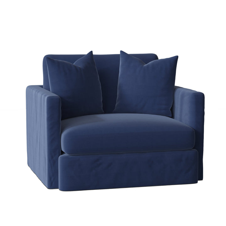 Kian 47" Wide Down Cushion Slipcovered Armchair Wayfair Custom Upholstery™ Fabric: Spinnsol Navy Performance Twill