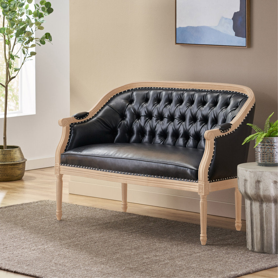 Atenea 49.5'' Upholstered & Birch Wood Loveseat August Grove® Upholstery Color: Midnight Black