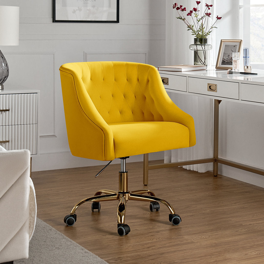 Louise 35.5'' H Velvet Hand-Curated Task Chair with Button Tufted Kelly Clarkson Home Upholstery Color: Yellow Velvet