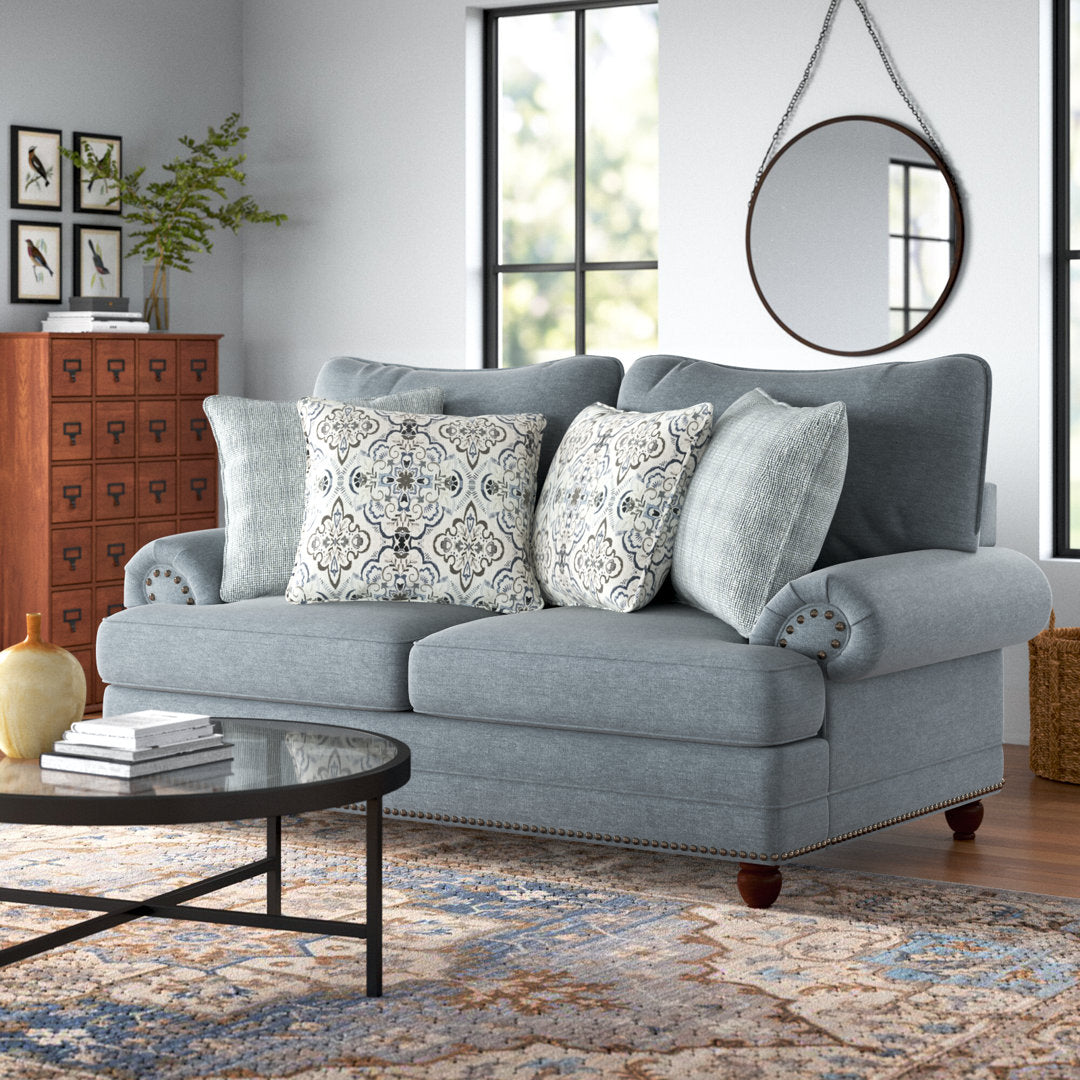 Freda 78" Loveseat with Reversible Cushions Three Posts™ Fabric: Gray Polyester