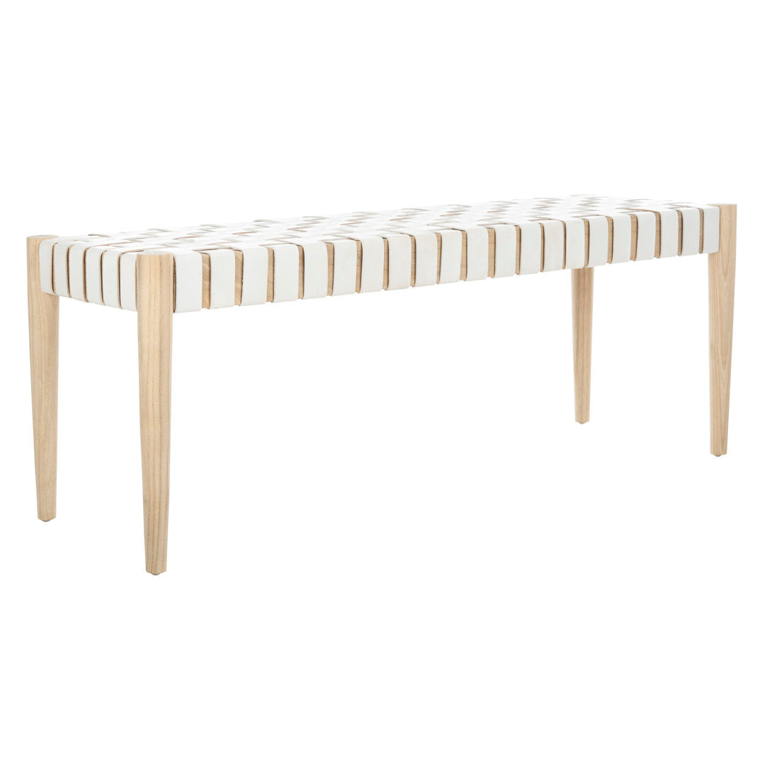 Orin 47" Woven Leather Bench AllModern Color: Light Oak Frame/Off-White Leather