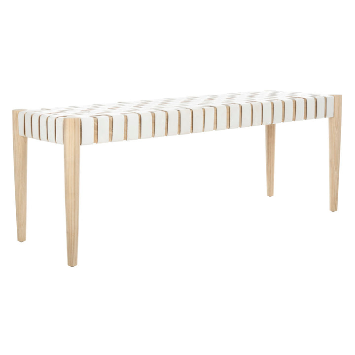 Orin 47" Woven Leather Bench AllModern Color: Light Oak Frame/Off-White Leather
