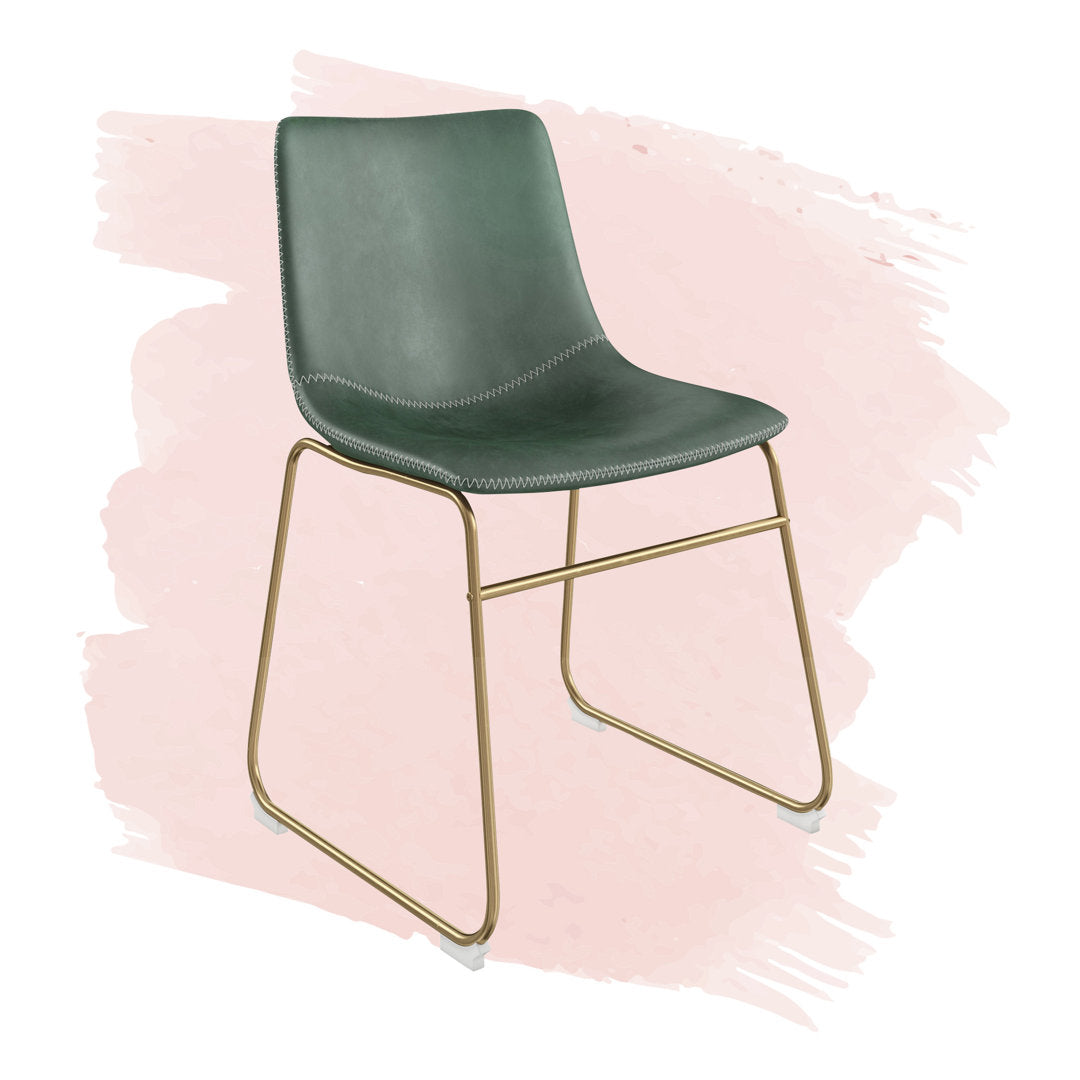 Nia Vegan Leather Side Chair (Set of 2) AllModern Frame Color: Gold, Upholstery Color: Green