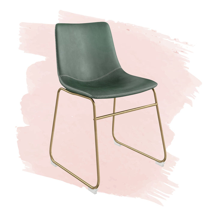 Nia Vegan Leather Side Chair (Set of 2) AllModern Frame Color: Gold, Upholstery Color: Green