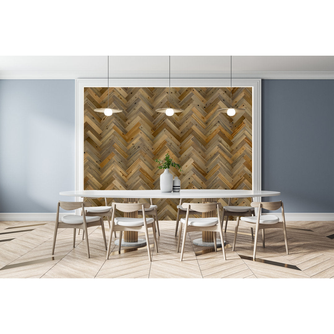 Timberchic River Reclaimed Wooden Wall planks - Simple Peel & Stick Wall Covering Application for DIY Accent Wall & Home Improvement - Premium Wall Paneling - Herringbone Pattern Timber Chic Color: River Planks