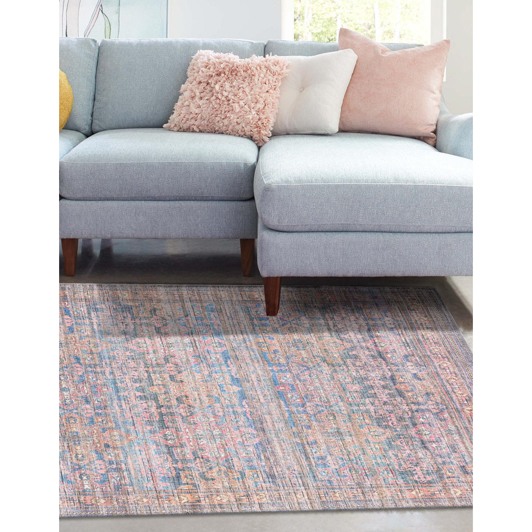 Hadsell Machine Made Power Loom Antique Blue Area Rug Langley Street® Rug Size: Rectangle 9'2" x 12'