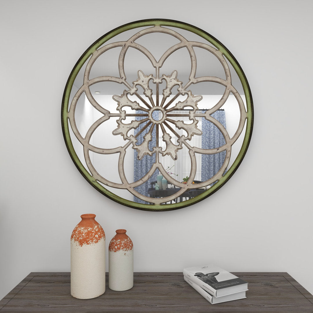 Wooden Medallion Floral Room Cream Wall Mirror with Vintage Frame Bungalow Rose