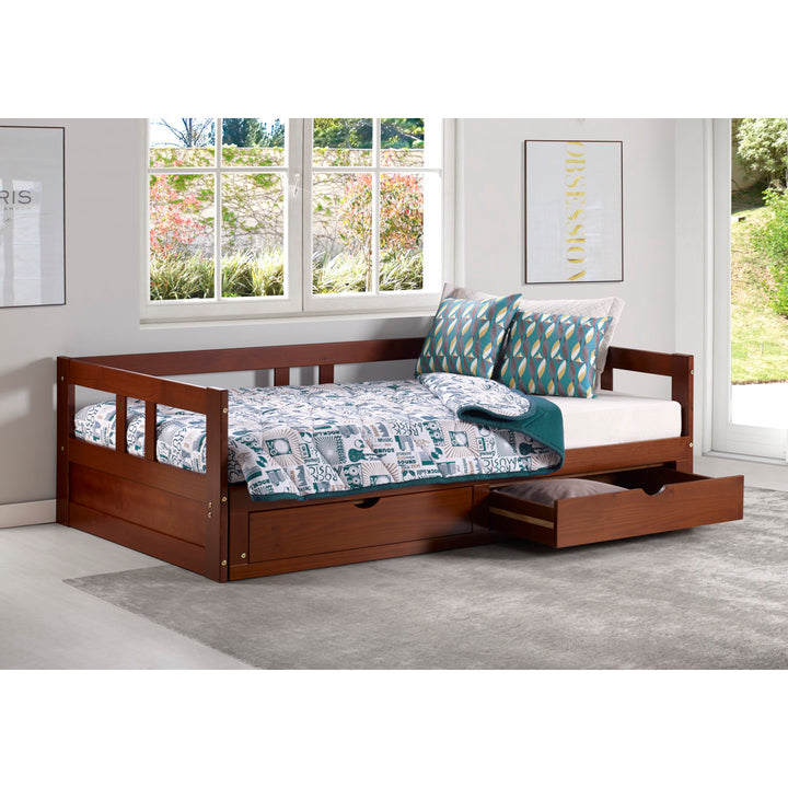 Bechtold Twin to King Solid Wood Frame Extendable Daybed With 2 Drawers And Trundle Guest bed Harriet Bee Bed Frame Color: Chestnut
